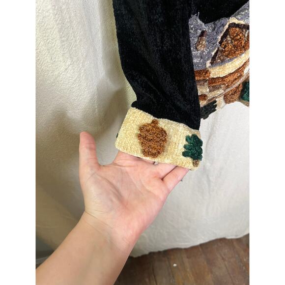 1990s J Two New York Chenille Cabin Forest Woodland Acorn Pinecone Cardigan M - Picture 7 of 10